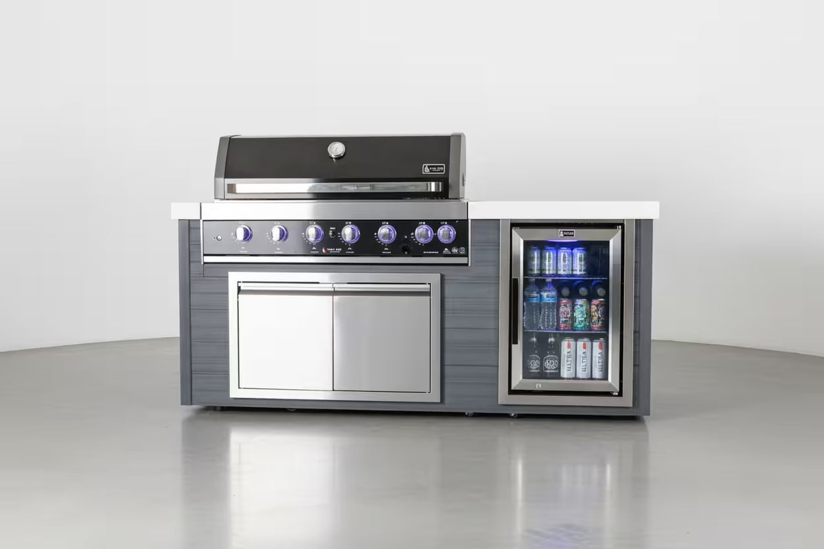 Mont Alpi MA805-AWBSS 6-burner Artwood outdoor kitchen lifestyle front view