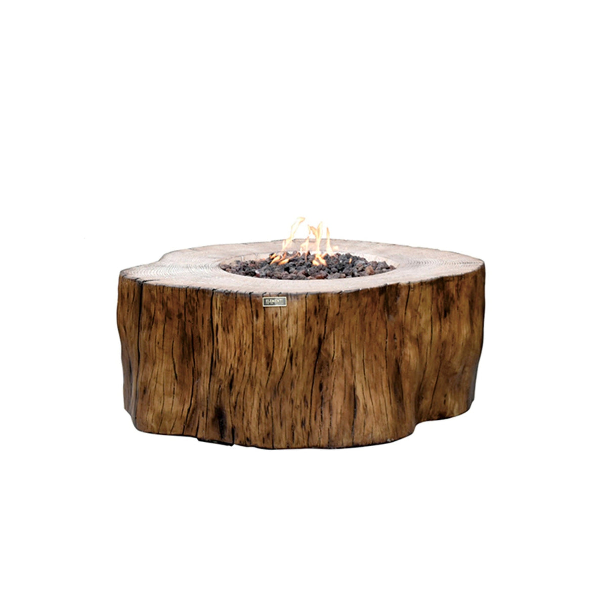 Elementi Manchester Redwood natural gas fire table with wood-grain concrete finish