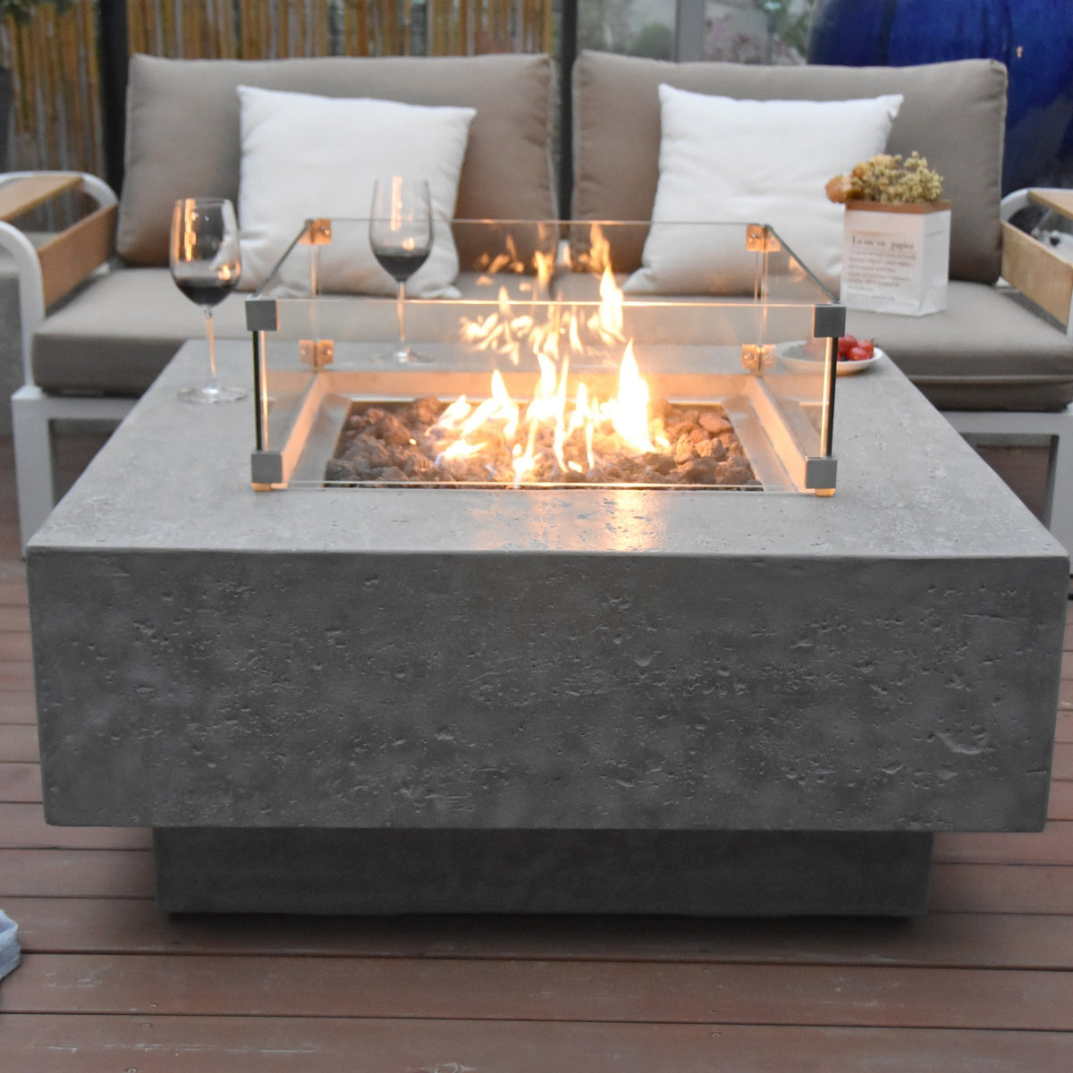 Manhattan fire table with optional ONC05-004 windscreen, sold separately