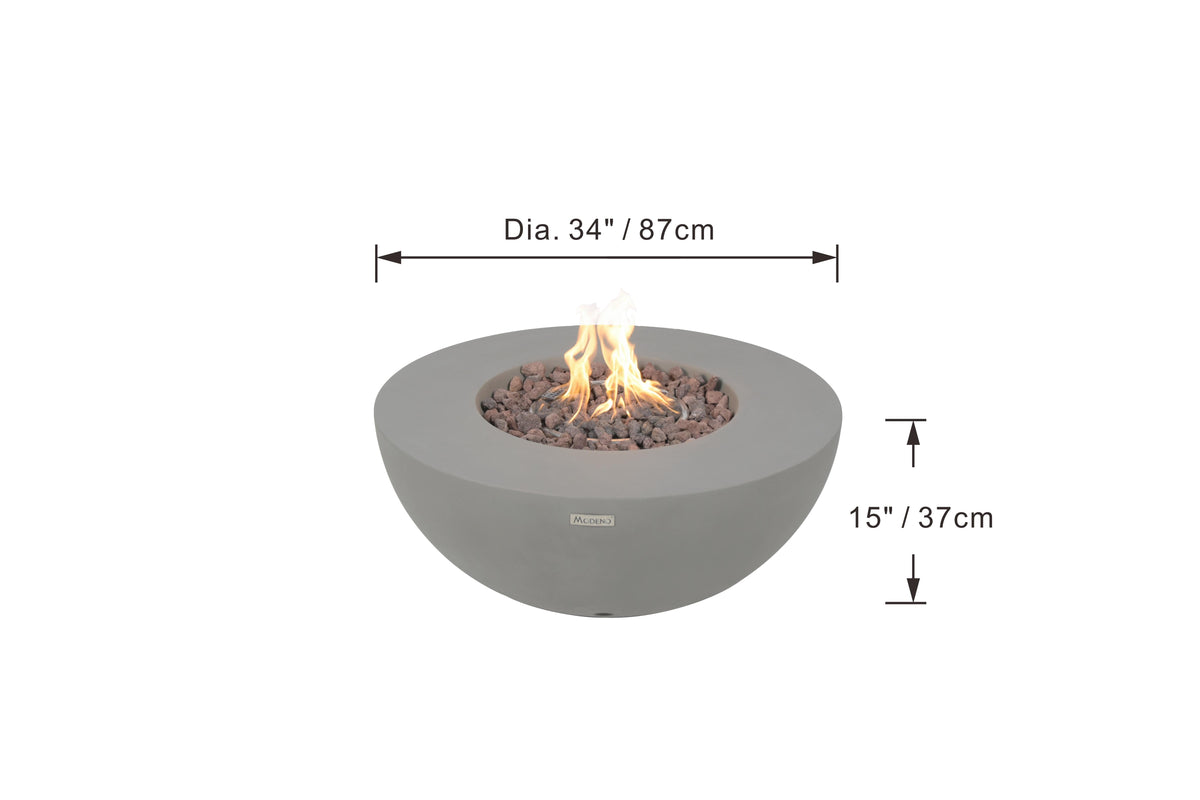 Modeno Roca dimensions, approximately 34 inches round and 15 inches high
