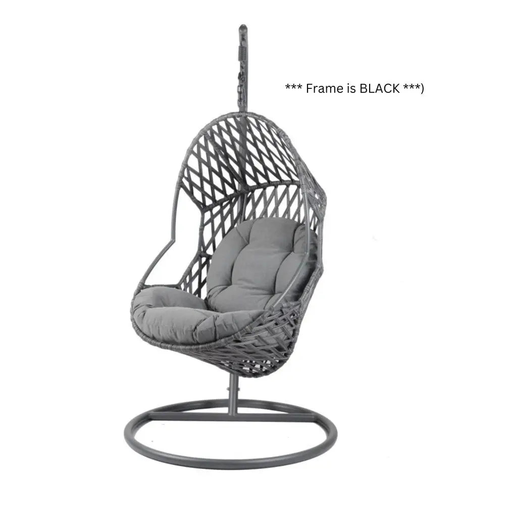 Backyard Lifestyles - Swing Chair (rope) W/ Waterproof Cushion (black Frame + Gray Cushion) Backyard Lifestyles