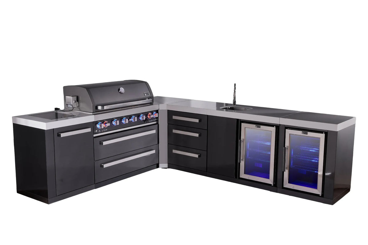 Mont Alpi MAi805-BSS90BEVFCDR Black Series L-Shape outdoor kitchen front angle