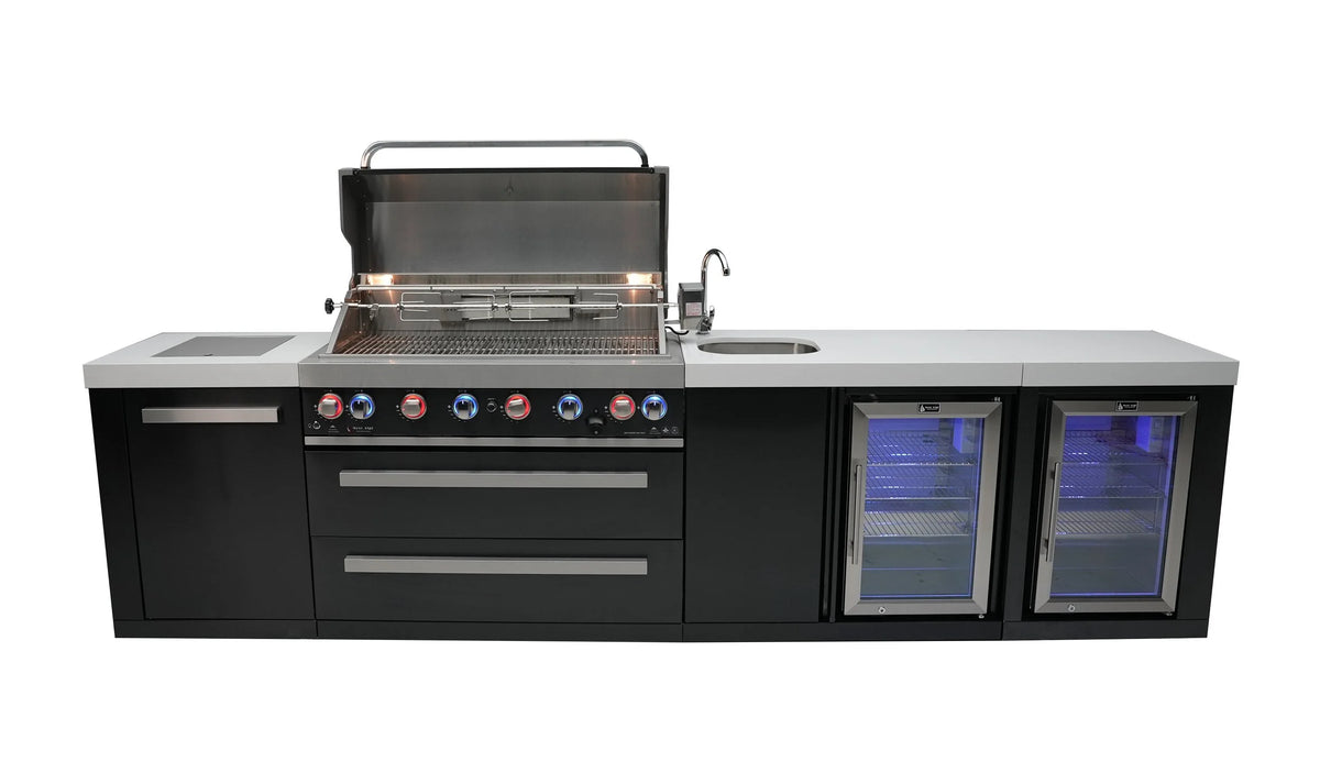 Mont Alpi MAi805-BSSBEVFC beverage center and fridge outdoor kitchen angled view