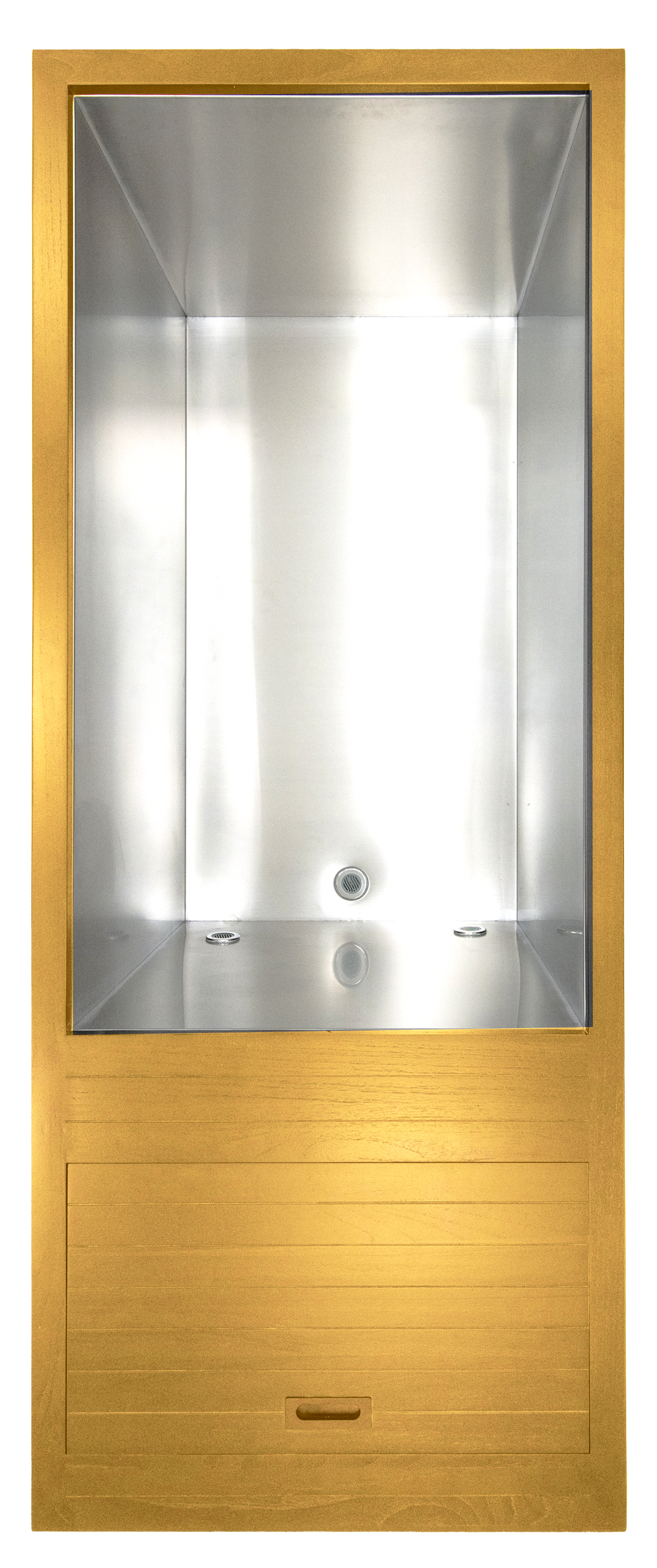Overhead view of the Chill Springs cold plunge stainless-steel basin and teak top