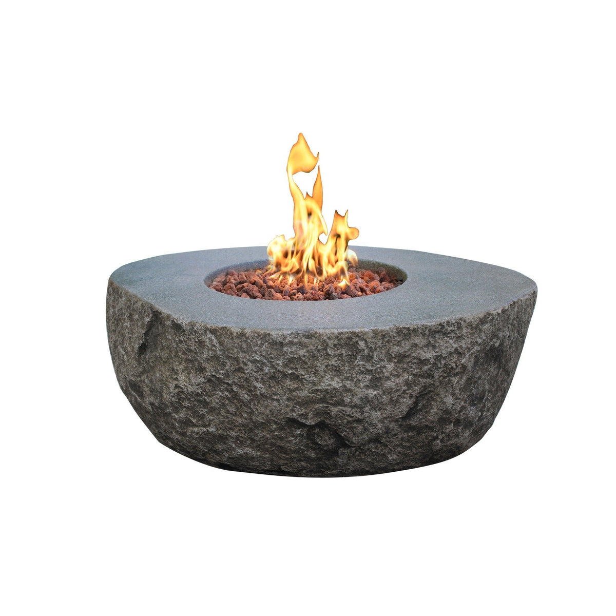 Elementi Boulder propane fire table with natural stone texture
