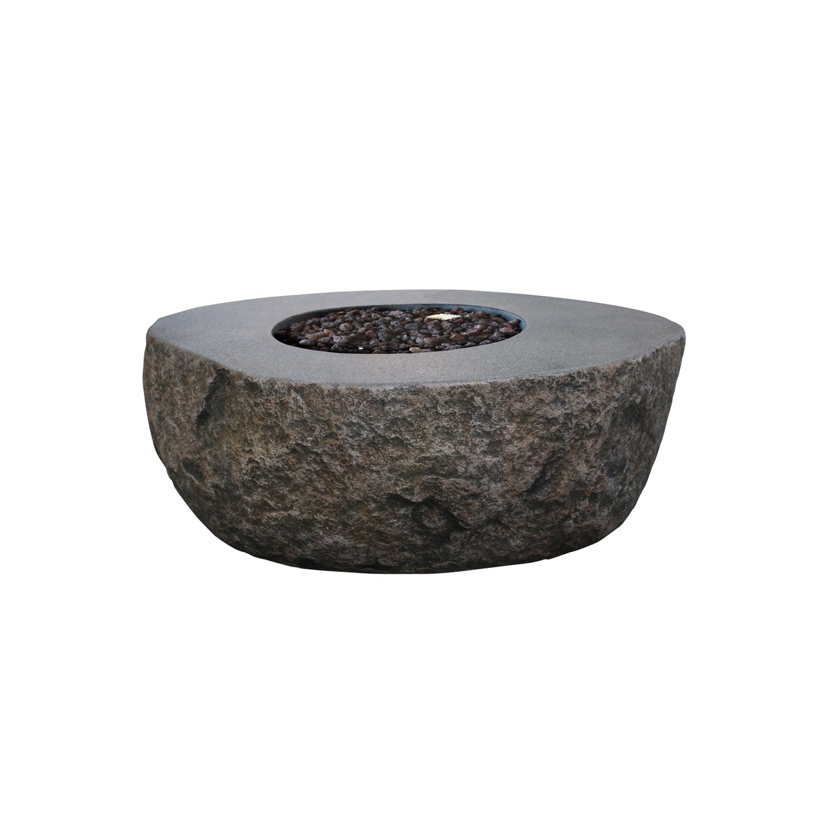 Boulder fire table with included lava rock, unlit