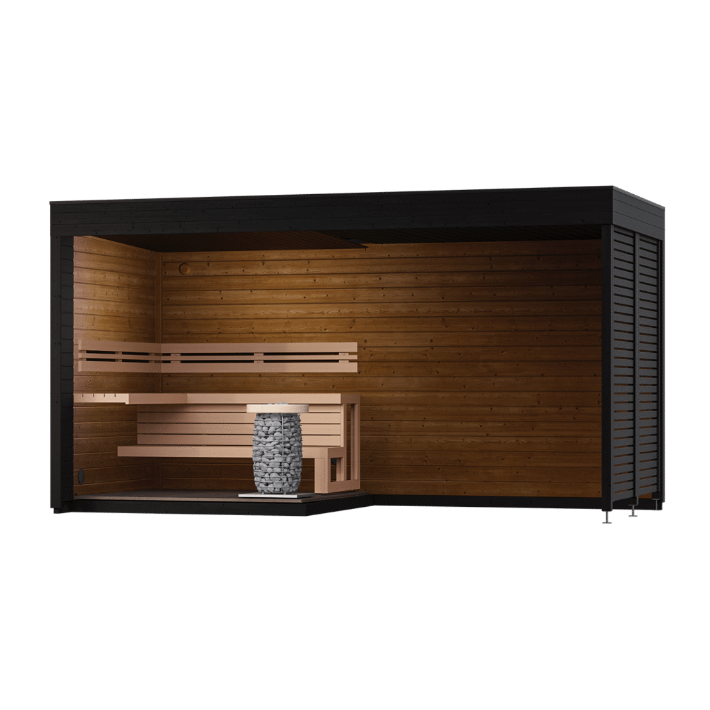 LEIL Patio S Plus manufacturer view showing sauna bench and backrest layout