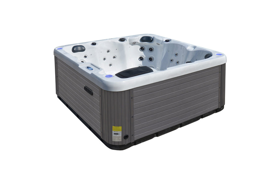 SkyBlue Montana hot tub, three-quarter exterior view