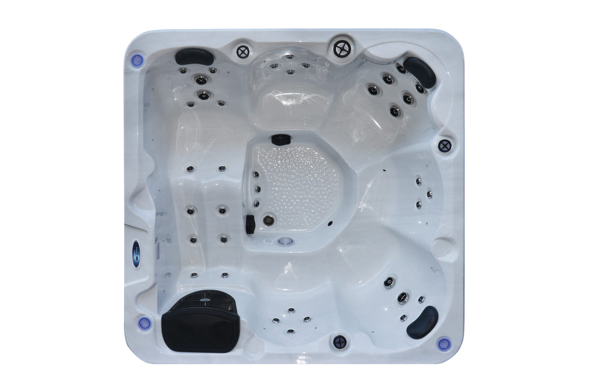 SkyBlue Montana hot tub, overhead view of five seats and one lounge